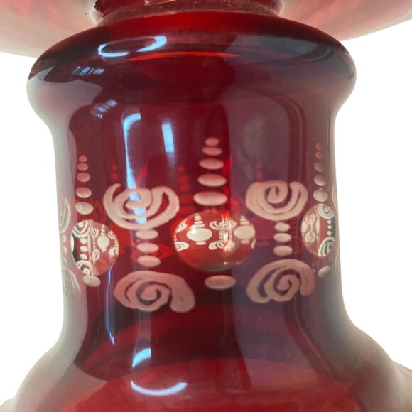 Egerman Czech Bohemian Ruby Red Glass Pedestal Fruit Bowl Magic Potion Christmas - Picture 5 of 16